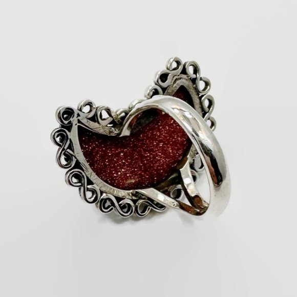 Goldstone Ring, Moon Ring, Sterling Silver, Crescent Moon, Size 6 1/2 - Picture 4 of 5